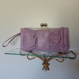 Jessica Simpson Lilac Kiss Lock Bow Snakeskin Print Wristlet